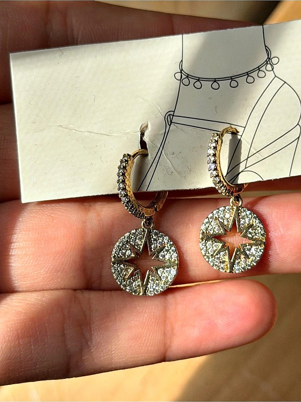 Gold Crystal Starburst Hoop Earrings